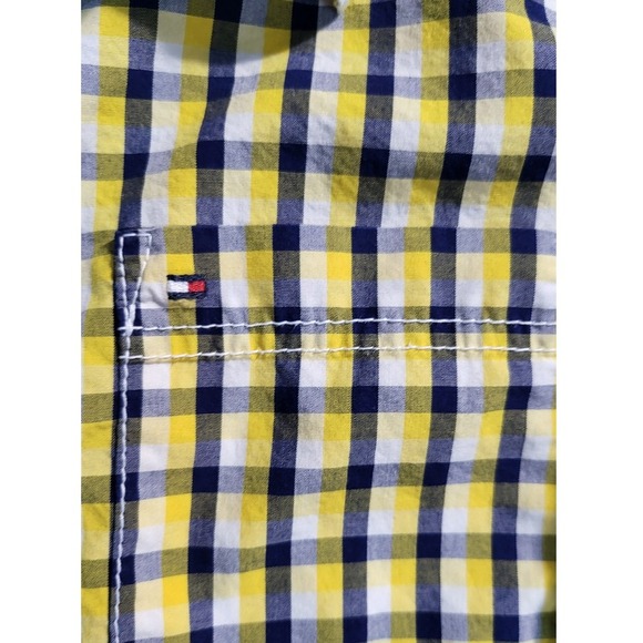 Tommy Hilfiger Plaid Button Down Shirt Long Sleeve Checkered Yellow Black M - Picture 5 of 9